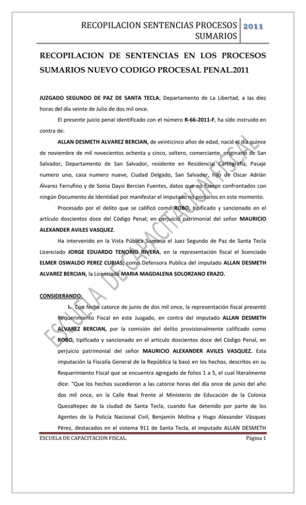 RECOPILACION SENTENCIAS PROCESOS SUMARIOS