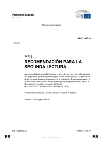 RECOMENDACIÓN PARA LA SEGUNDA LECTURA respecto de la