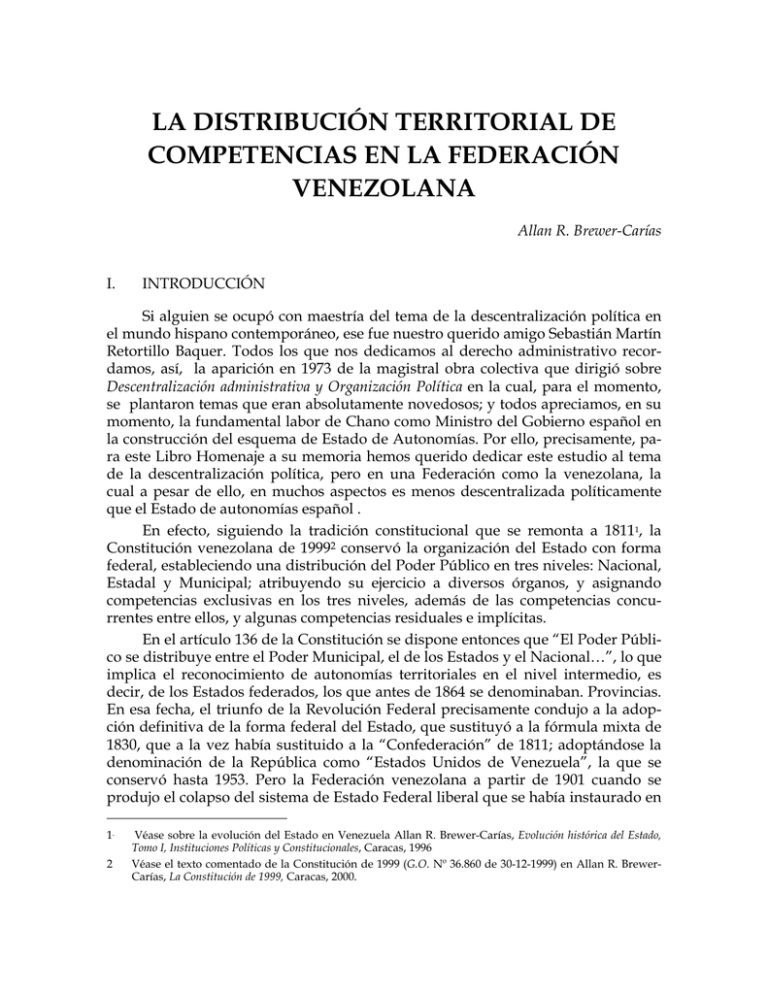 LA DISTRIBUCI N TERRITORIAL DE COMPETENCIAS EN LA