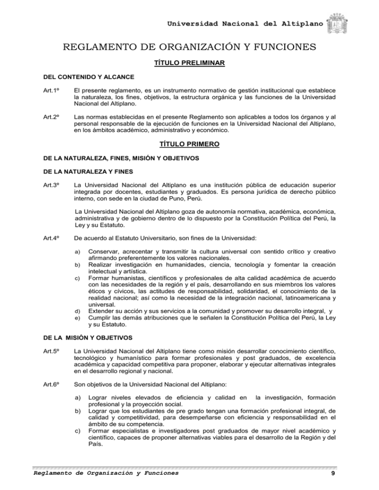 Reglamento De Organización Y Funciones