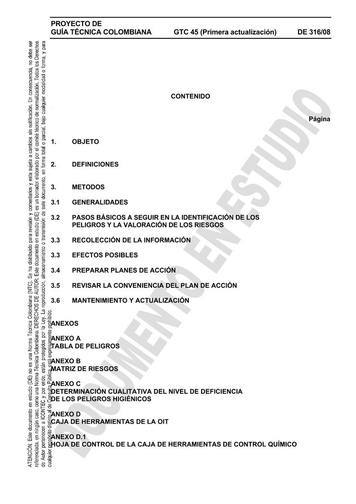 PROYECTO DE GUÍA TÉCNICA COLOMBIANA GTC 45 (Primera