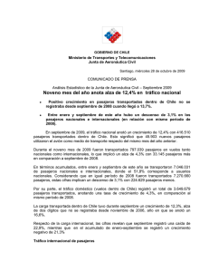 Noveno mes del año anota alza de 12,4% en tráfico nacional