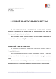 COMUNICACIÓN DE APERTURA DEL CENTRO DE TRABAJO