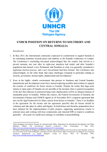 unhcr position on returns to southern and central somalia
