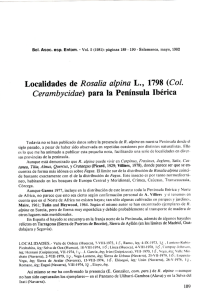 Localidades de Rosalía alpina L., 1798 (Col. Cerambycidaé) para la