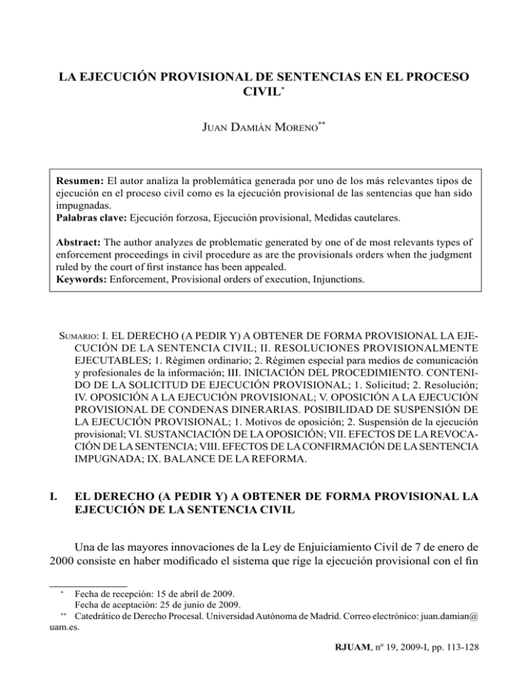 la ejecución provisional de sentencias en el proceso civil
