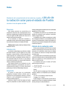 la radiación solar para el estado de Puebla