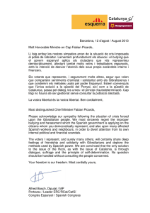 Carta d`Alfred Bosch - Esquerra Republicana de Catalunya