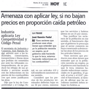 Amenaza con aplicar ley, si no bajan precios en proporción