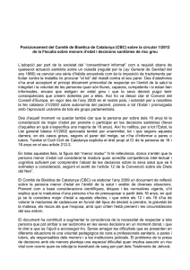 Posicionament del Comitè de Bioètica de Catalunya (CBC) sobre la