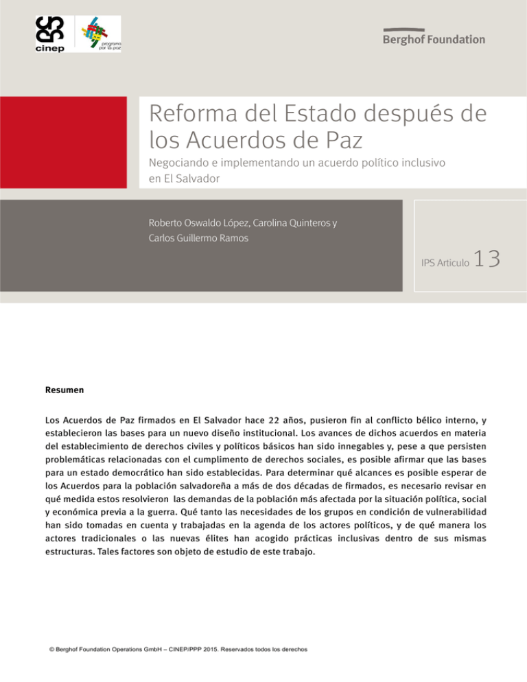 Reforma Del Estado Después De Los Acuerdos De Paz - Ips