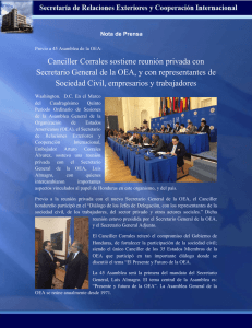 Canciller Corrales sostiene reunión privada con Secretario General