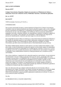 EDUCACION SUPERIOR Decreto 455/97 Colegios Universitarios