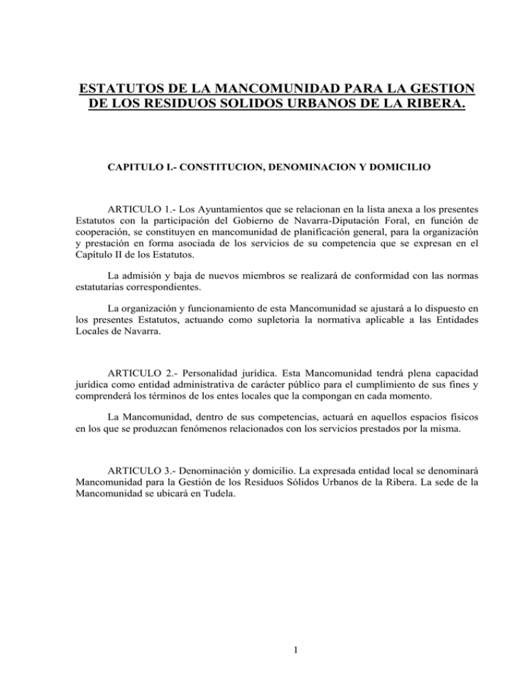 ESTATUTOS MANCOMUNIDAD Mancomunidad Residuos