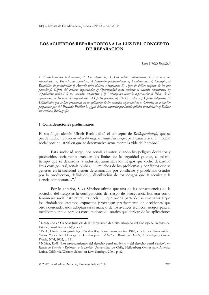 Los acuerdos reparatorios a la luz del concepto de reparación