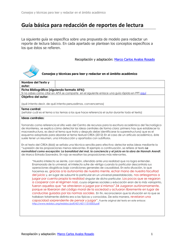 Ejemplo De Como Hacer Un Reporte De Lectura Ejemplo Sencillo Images