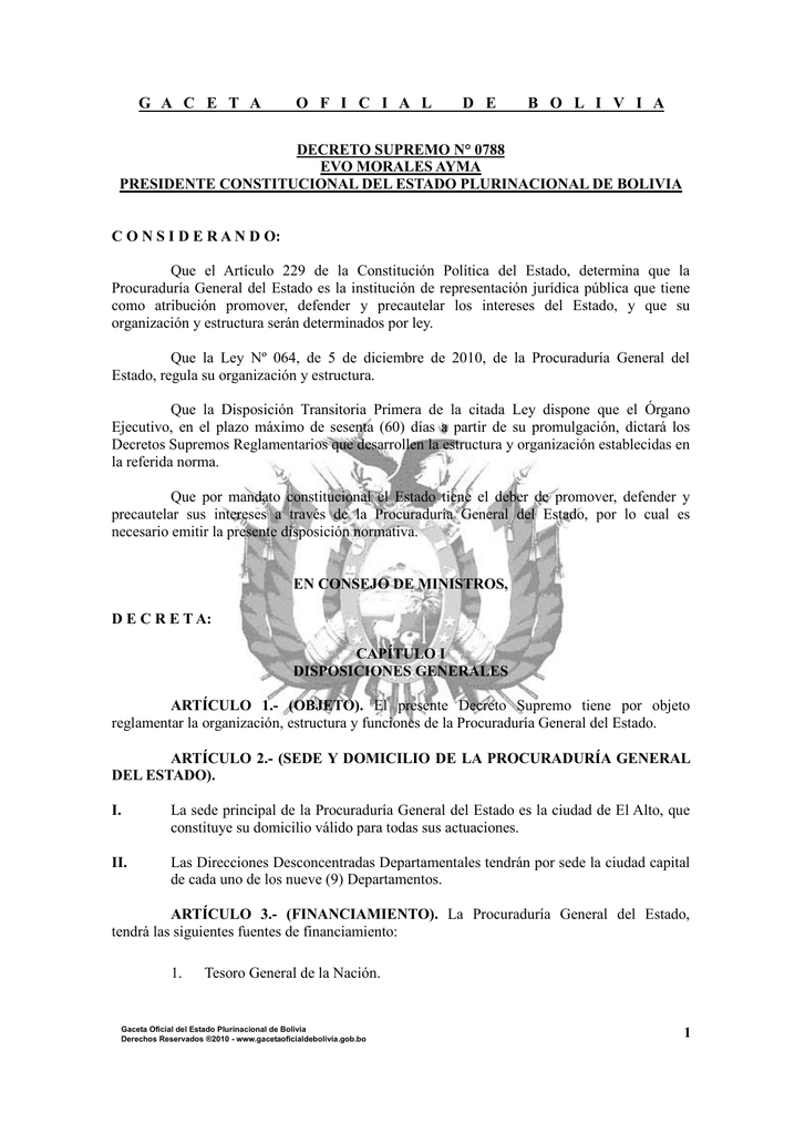 Decreto Supremo N° 788 - Procuraduria General Del Estado