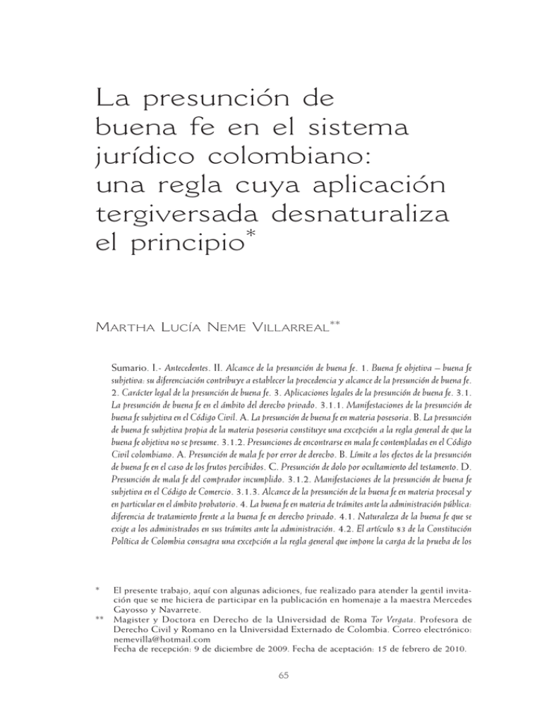 La Presuncion De Buena Fe En El Sistema Juridico