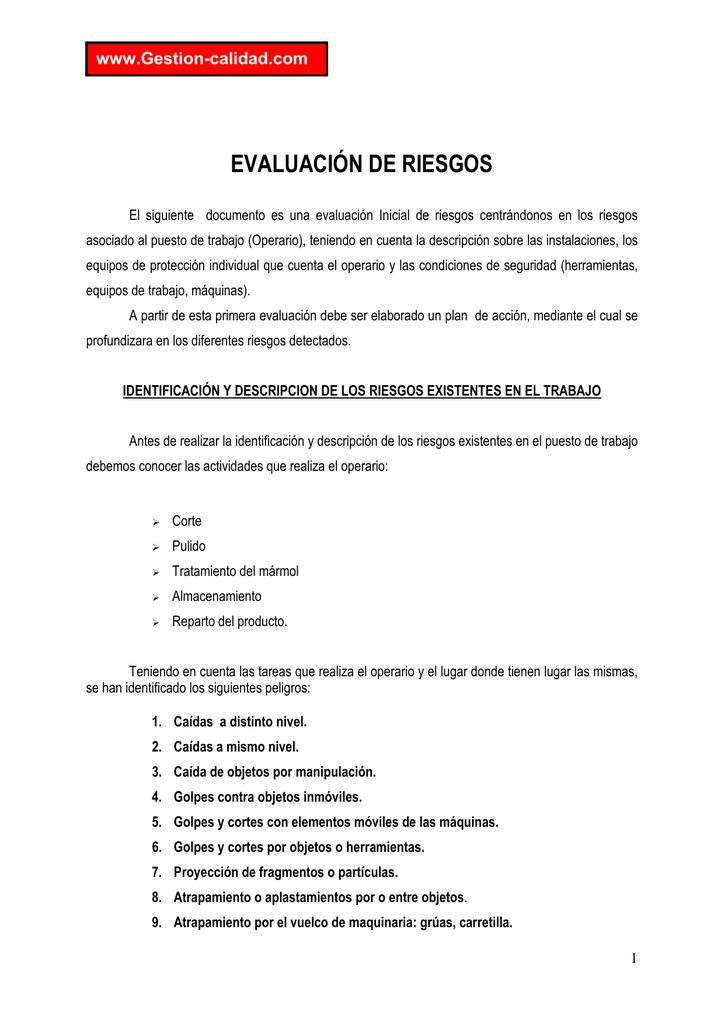 Plantilla De Evaluación De Riesgos Inicial - Gestión