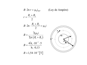 2 B r i π µ ⋅ = (Ley de Ampère) 2 R R r + = 2 2 R R B i π µ + ⋅ ⋅ = 2