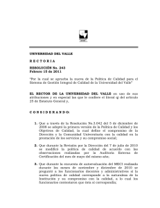 RESOLUCION 243 NUEVA POLITICA DE CALIDAD GICUV 2011