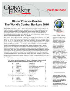 Global Finance Grades The World`s Central Bankers 2016