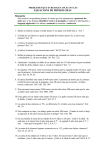 Problemas de Ecuaciones de Primer Grado - Ejercicios