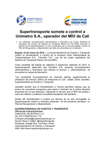 Supertransporte somete a control a Unimetro S.A., operador del MÍO