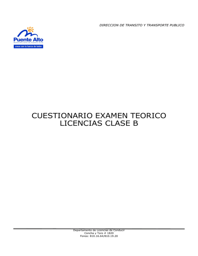 Cuestionario Examen Teorico Licencias Clase B