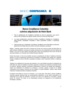 Banco CorpBanca Colombia culmina adquisición de Helm Bank