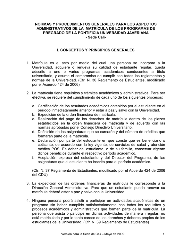 Normas Y Procedimientos Generales Para Los Aspectos