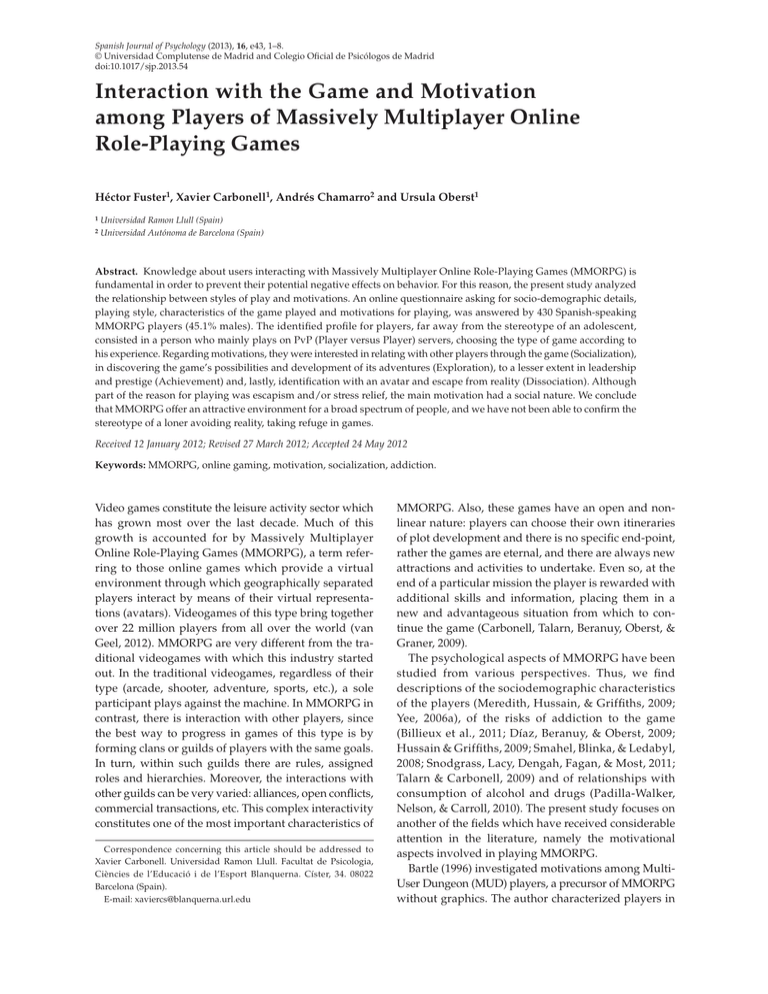 Interaction with the Game and Motivation among Players of