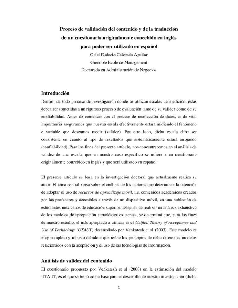 Proceso de validación del contenido y de la traducción de un