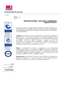 IMPORTACIONES Y BALANZA COMERCIAL Agosto de 2011
