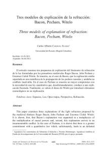Tres modelos de explicación de la refracción: Bacon, Pecham, Witelo