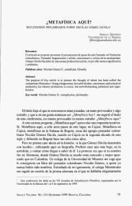 ¿ Metafísica aquí? reflexiones preliminares sobre Nicolás Gómez