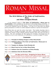The 2016 Edition of The Order of Confirmation, Mass, and Other