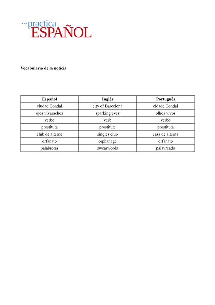 Vocabulario De La Noticia Espanol Ingles Portugues Ciudad Condal