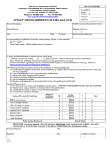 APPLICATION FOR CERTIFICATE OF FREE SALE (CFS)