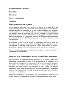 Gobernación de Antioquia: Domicilio: Dirección: Correo electrónicos