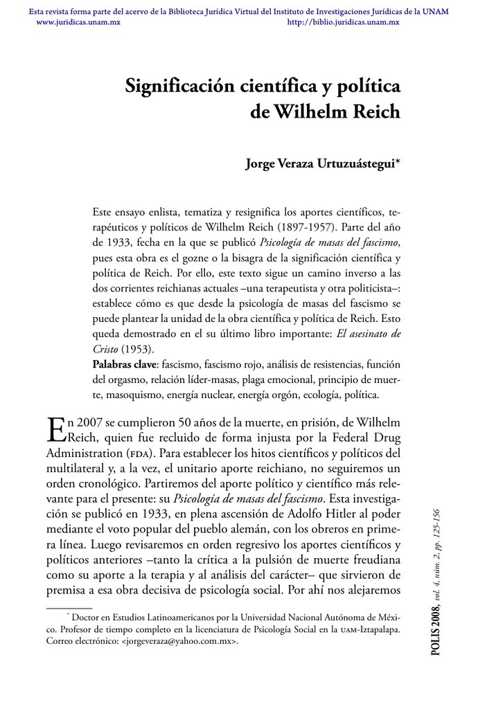 Significación Científica Y Política De Wilhelm Reich 7739