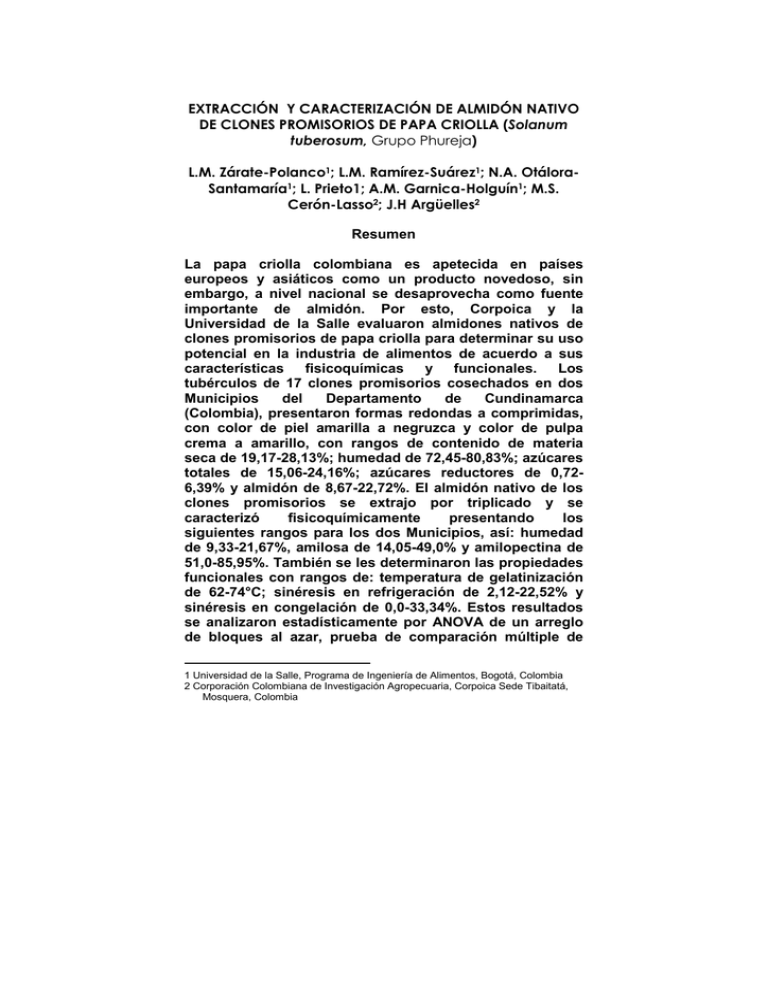 EXTRACCIÓN Y CARACTERIZACIÓN DE ALMIDÓN