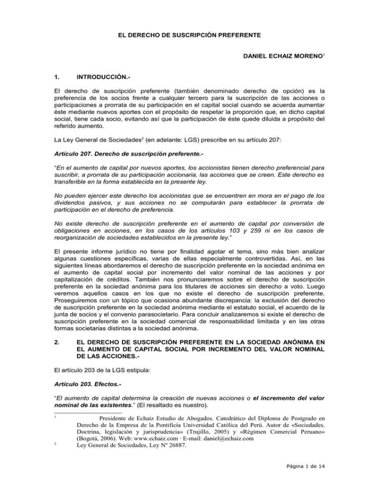 El Derecho De Suscripción Preferente