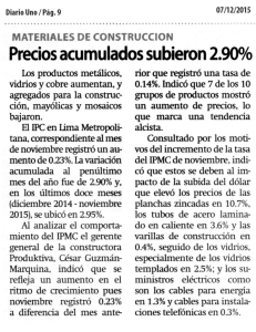 Precios acumulados subieron 2.90%