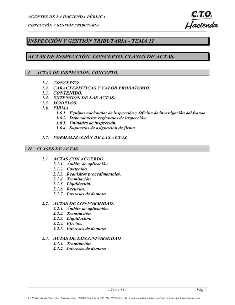 inspección y gestión tributaria tema 11 actas de inspección y gestión tributaria tema 11 actas de