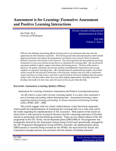 Assessment is for Learning: Formative Assessment and