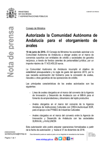 Autorizada la Comunidad Autónoma de Andalucía para el