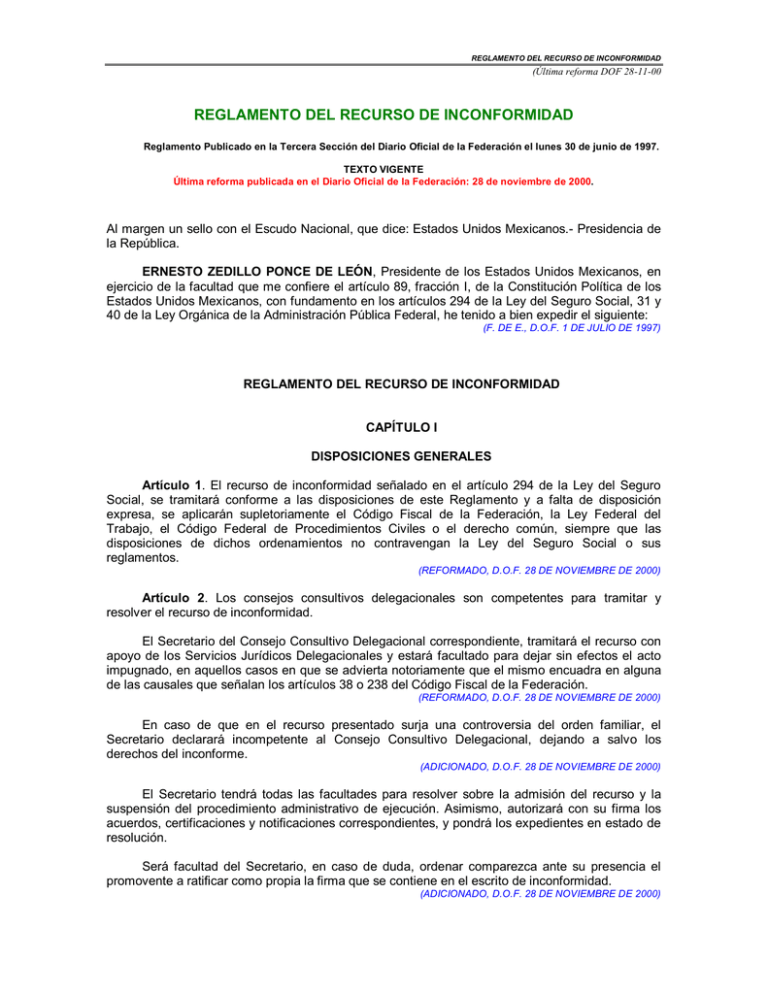 Reglamento Del Recurso De Inconformidad