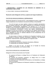 Resolución sobre Delegación de firma y suplencia de Cargos