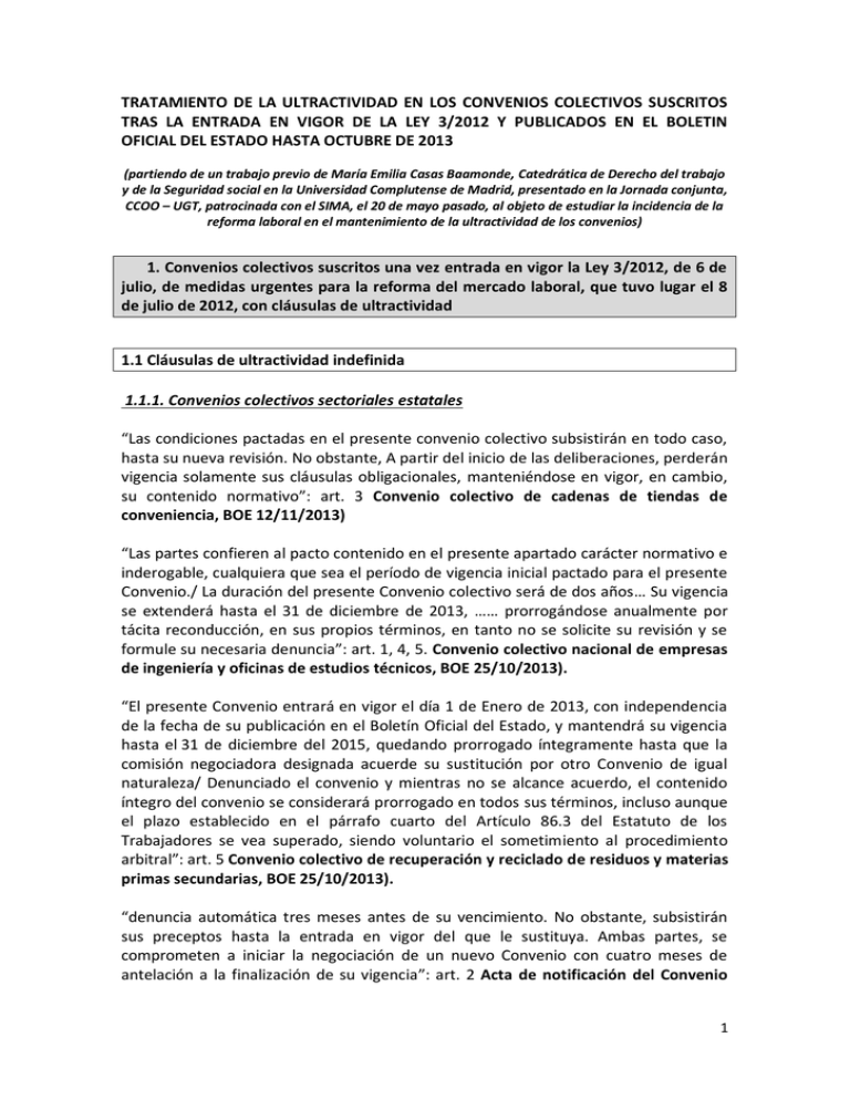 Tratamiento De La Ultractividad En Los Convenios Colectivos Suscritos